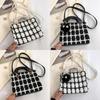 Wool Blend Girl Shoulder Bag With Plaid Pattern For Casual Daily Use