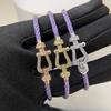 Hufschließe Violettes Handseil 18 Karat Roségold Hufeisen-Schließe Armband Drahtseil-Armband