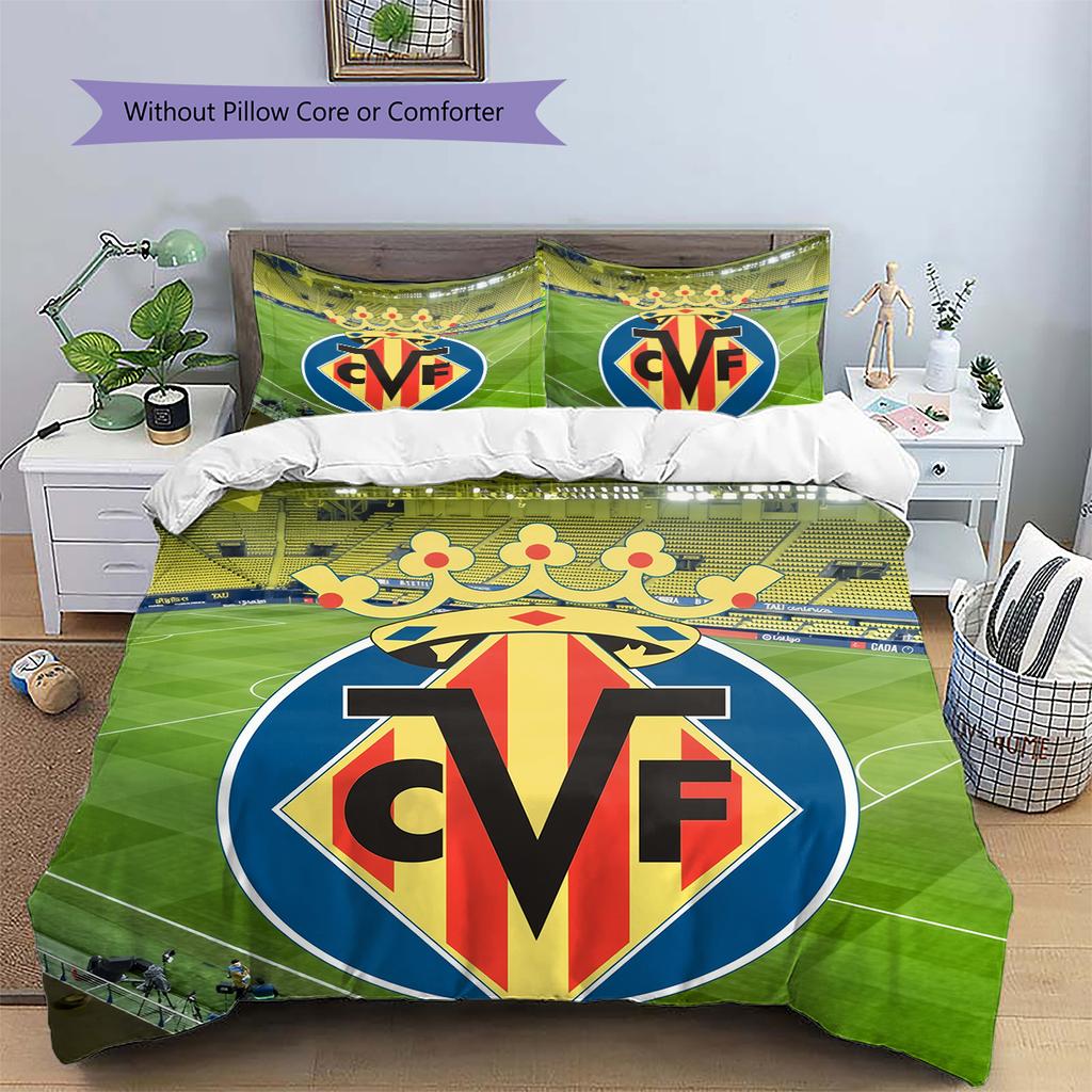 Villarreal CF Pattern Bedding Home Decoration Birthday Gift (1 * duvet cover + 2 * pillowcase, without core)