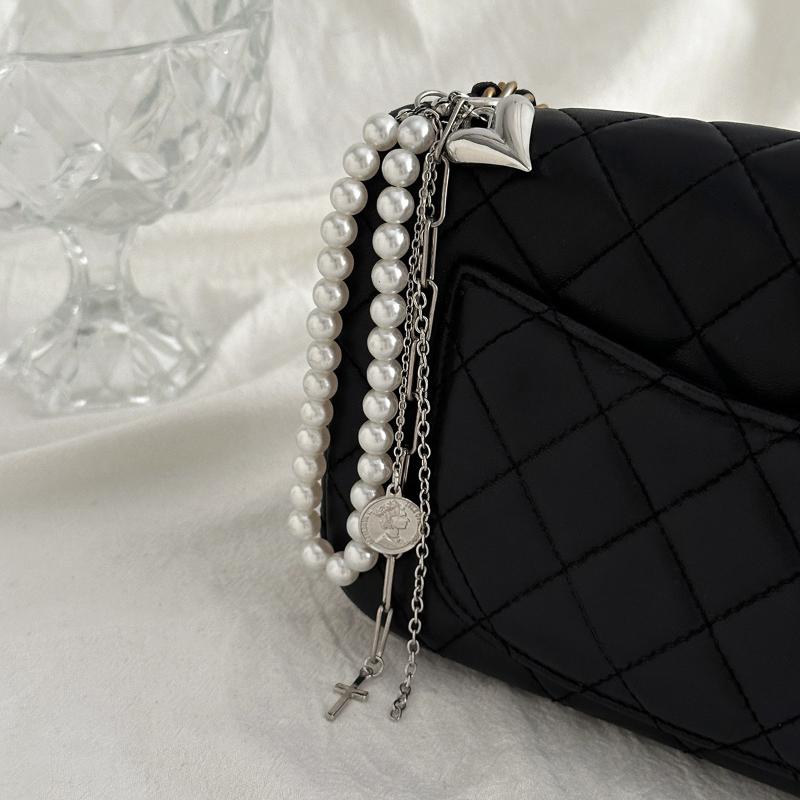 Metalen Parel Kralen Sleutelhanger Perzik Hart Vorm Kwastje Decoratie Kraal Tas Ketting Hanger Sieraden Tas Accessoires