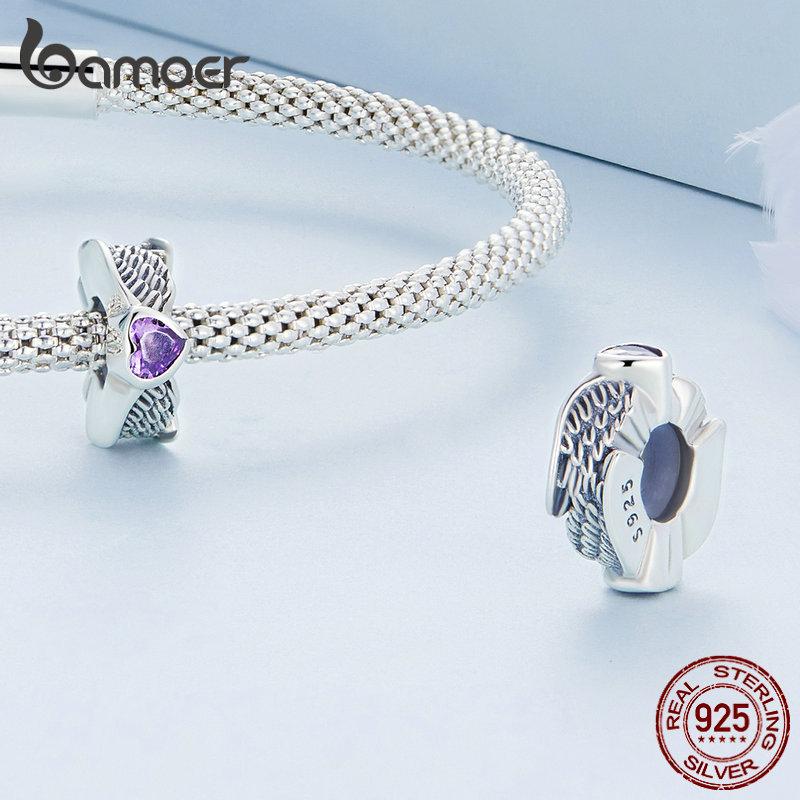 BAMOER 925 Silver Clasp CZ pave Clip Charms Daisy Beads Stopper Safety Chain fit Charm Bracelet Jewelry Clip