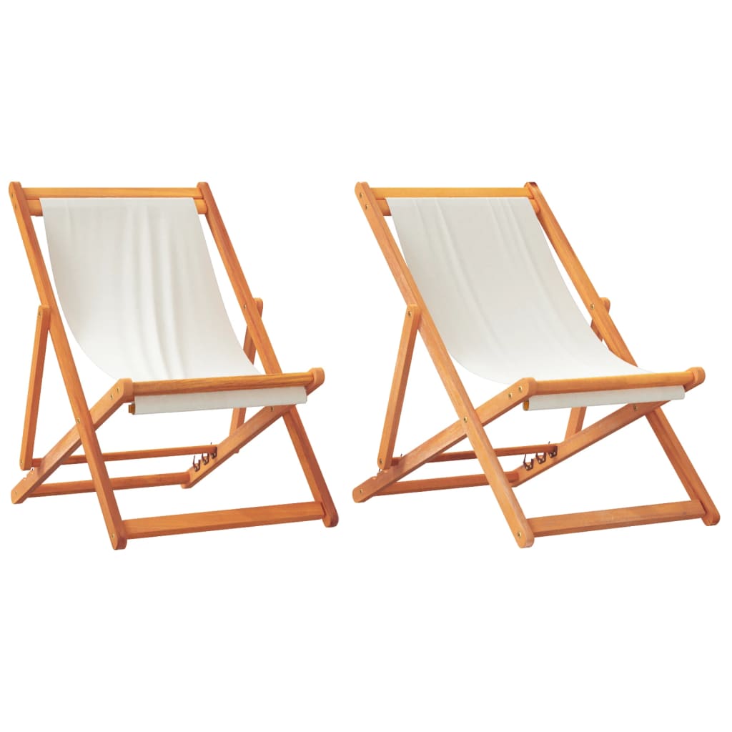 Folding Beach Chairs 2 Pcs. Cream White Fabric