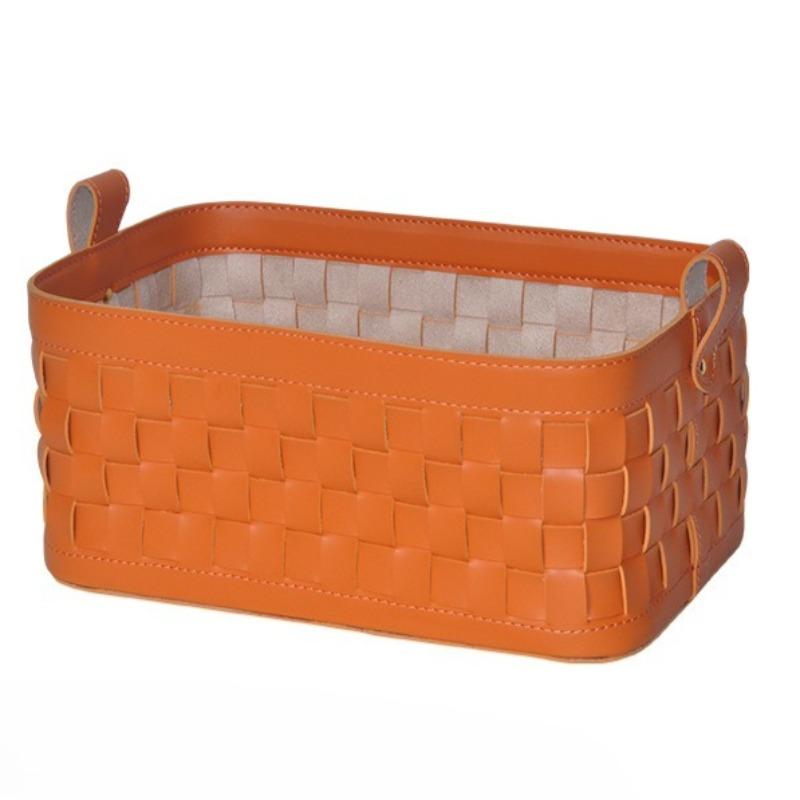 

Leather Storage Basket Woven Organizer Baskets Plush Room Organizing Baskets Luxury Decorative Clothes Basket Home Organizers 32X21.5X19CM помаранчевий