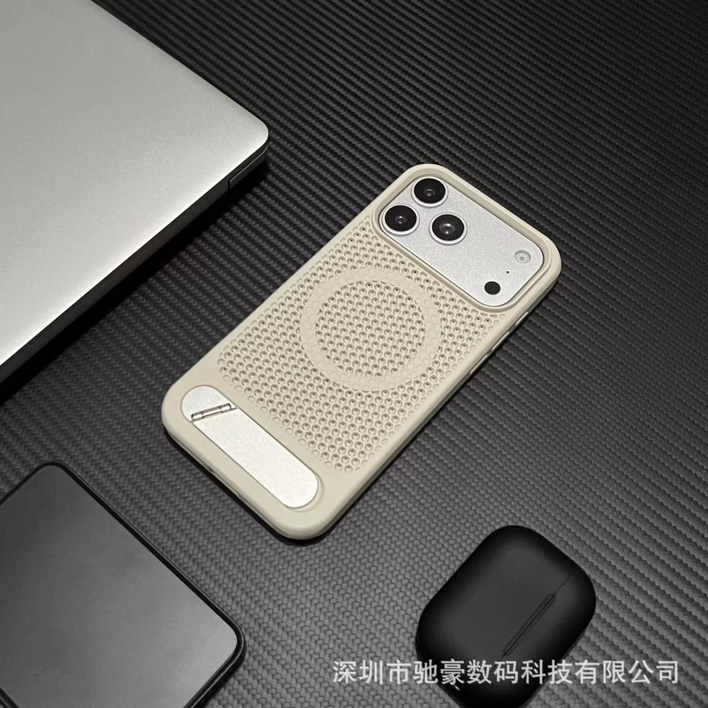 Honeycomb Mesh Diagonal Flip Bracket Is Suitable for iPhone17promax Matte Heat Dissipation Mobile Phone Case Apple 16 Anti-drop PC.