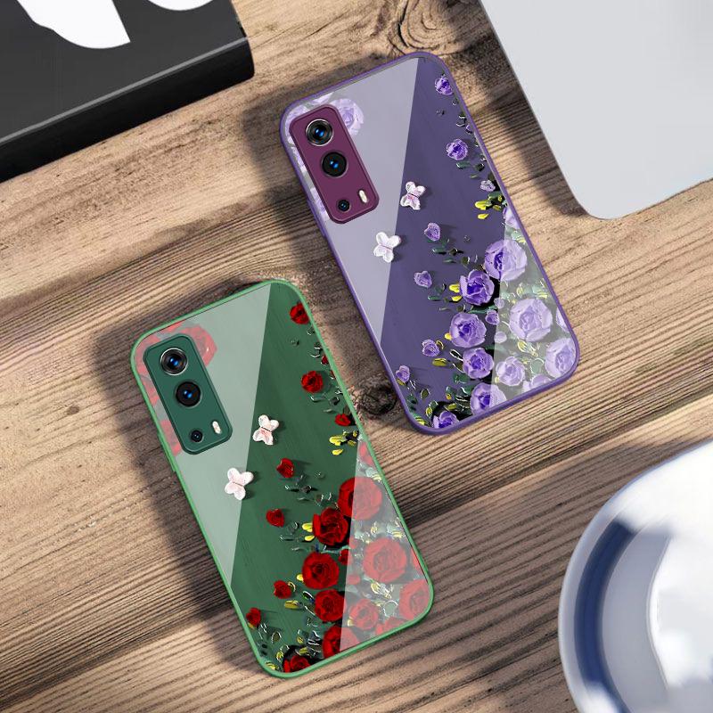 Rose Butterfly Rose Purple For Vivo Y76 16 55 V29 Lite 5G 25 23 30 IQOO Z9X 12 Pro Neo X200 100 90 60 Tempered Glass Phone Case