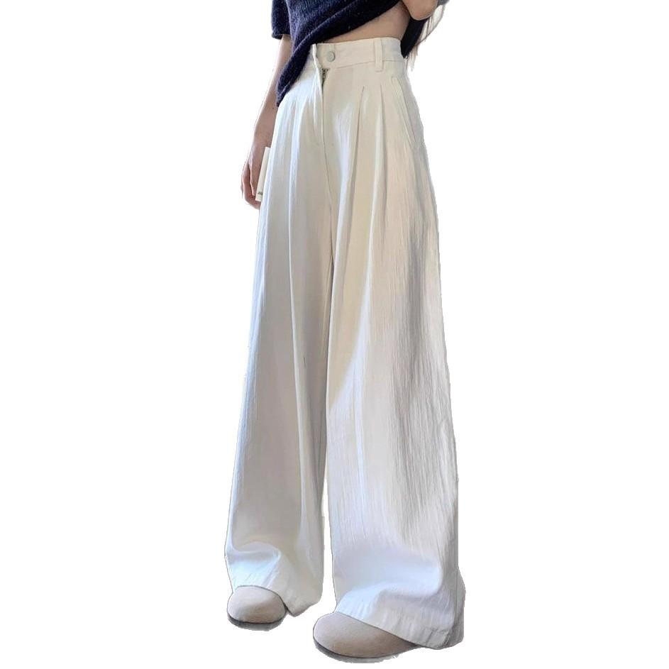 Pleated Texture Design White Jeans Big Size Women's Flesh Covering Loose Drag Floor Straight Wide Leg Long Trousers Jeans for Women Long Denim Pants