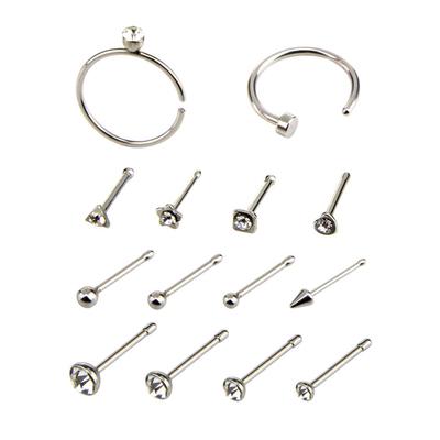 14 stk/sett Unisex C/O Form Rhinestone Rustfritt Stål Nese Stud Piercing Smykker