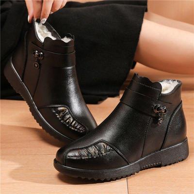Damen Echtleder Rutschfeste Warme Winterstiefel - Weiche Sohle & Dickes Samtfutter für Mittelalterliche und Ältere