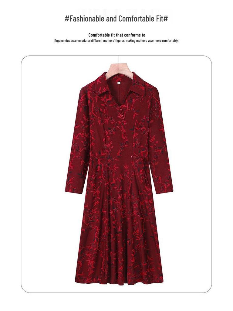 New Autumn Plus Size Wedding Banquet Dress for Middle-aged & Elderly Mothers