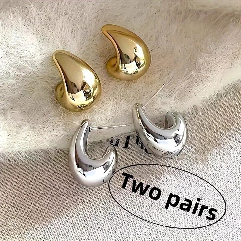 

2 пары классических гладких серег-пусет в форме капли воды, модные золотистые/медные серьги-капли, женские элегантные повседневные универсальные циркониевые