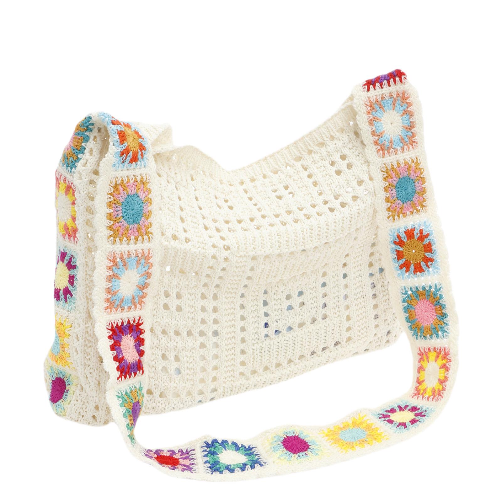 Hollow Out Crochet Bag Stylish Women s Embroidery Crossbody Bag Large Capacity Hollow Out Crochet Knit Tote Handbag for Summer