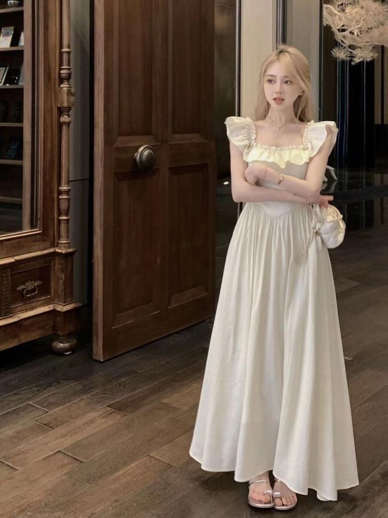 [The original method has an inner lining] Lotus leaf edge dress, new summer temperament, waist and thin A-shaped long skirt