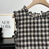 Women's French Retro Plaid Sleeveless Top - Summer Fashion with Ruffled Hem and Tie-Up Open Back