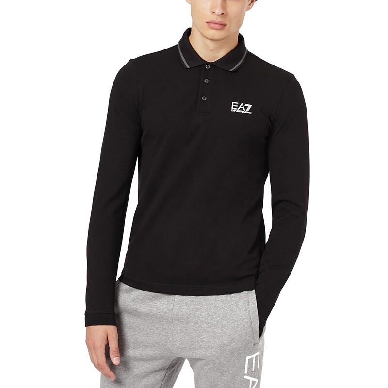 EMPORIO ARMANI EA7 Polo Shirts Men's Black Polo Collar Moderate Straight Fit 8NPF07-J04Z-1200