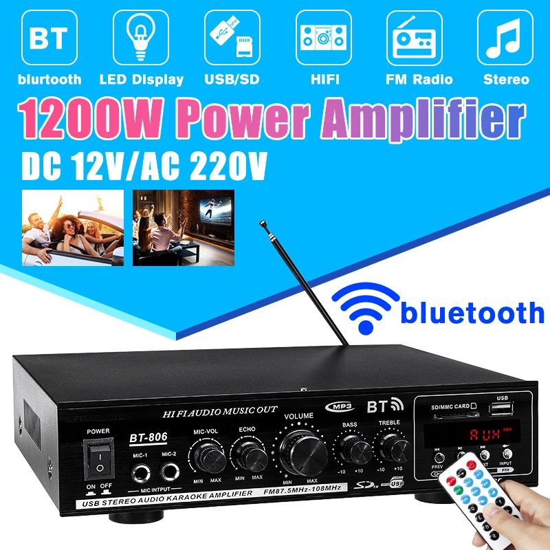 2 Channel Digital Amplifier USB/SD AUX Input 500W HIFI bluetooth Power Amplifier Audio Karaoke Car Home Theater 220V