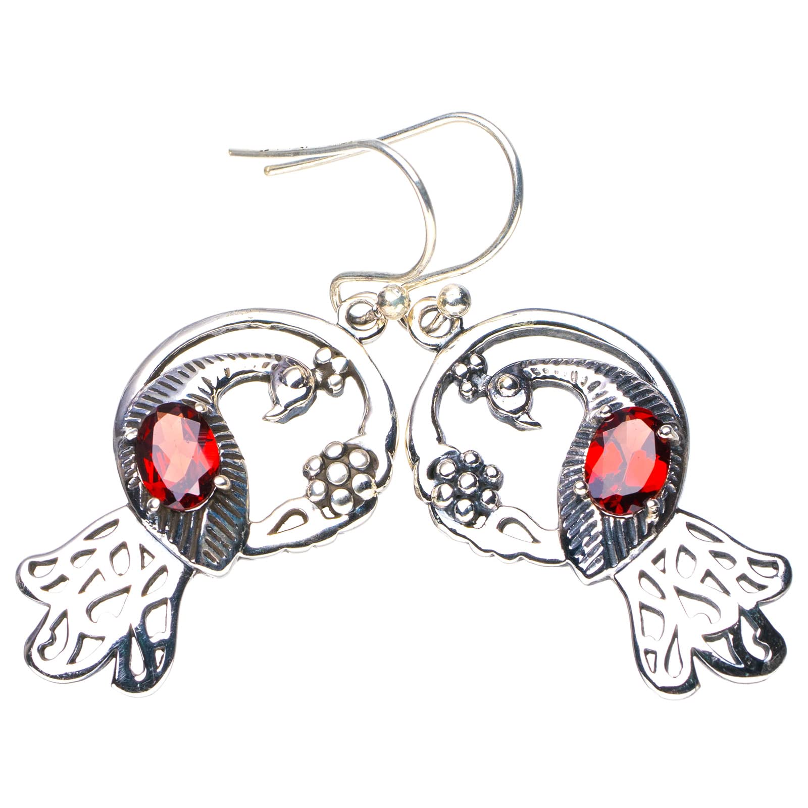 

StarGems® Natural Garnet Peacock Handmade 925 Sterling Silver Earrings 1.75 E6161