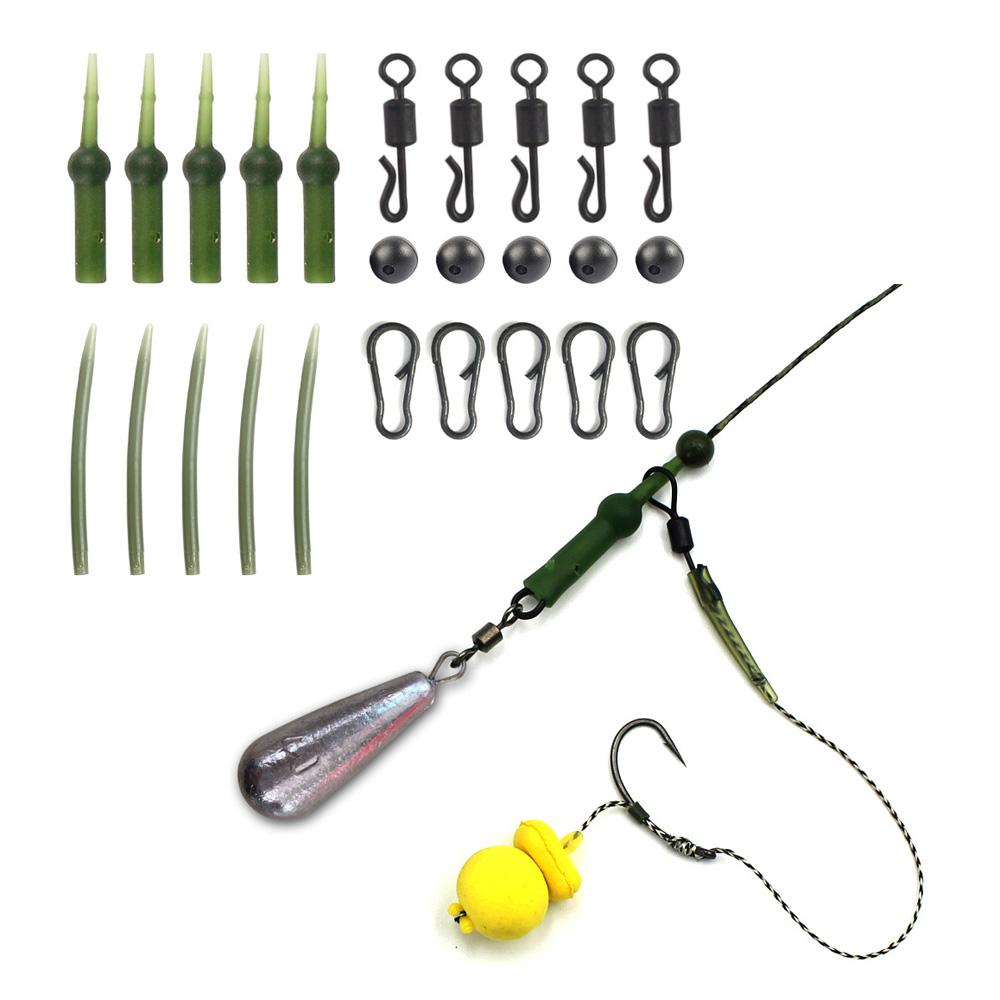 Kit per pesca alla carpa 25 pezzi Attrezzatura per attrezzatura per attrezzatura per carpa Tubi con punta per coda Spille di sicurezza Perline Girevoli