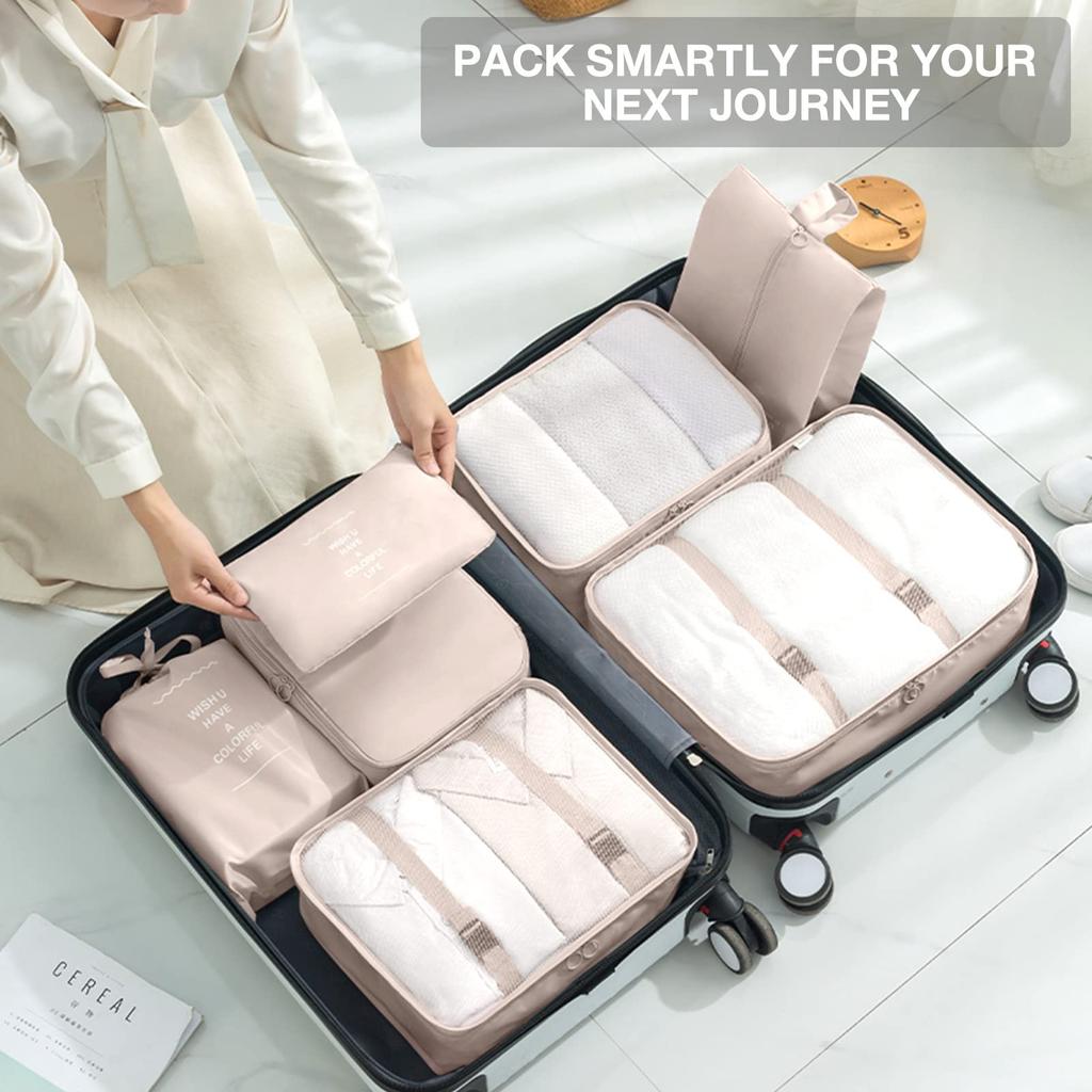 7pcs Cubes for Suitcases,Packing Cubes with Shoe Cosmetics Clothing Accessories Bags Packing Cubes for Travel Luggage Organizer