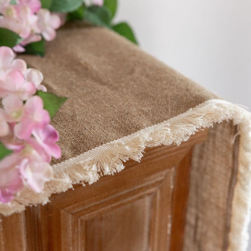 Z frędzlami bieżnik jutowy naturalne materiały obrus bieżnik nakrycie stołu dekoracja stołu