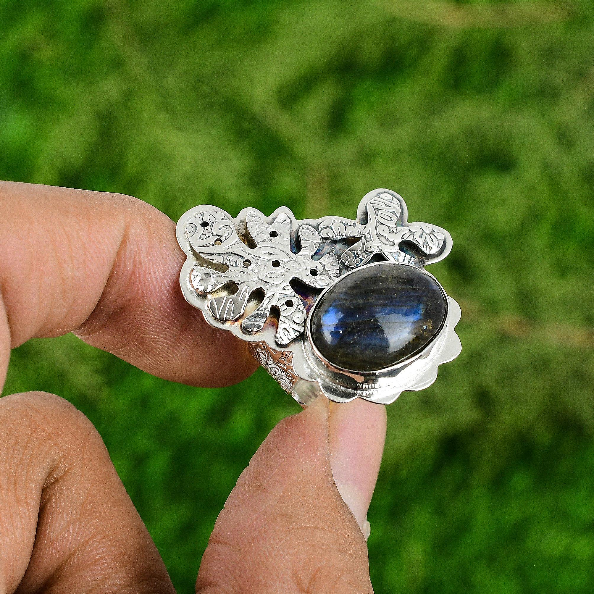 

Womens day Deal Labradorite Gemstone Handcrafted Ring Jewelry Sterling Silver Adjustable