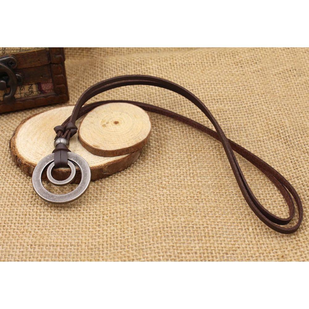 Geschenk Kaffee Schwarz Doppelkreis Halskette Herren Damen Anhänger Schmuck Verstellbare Lederschnur