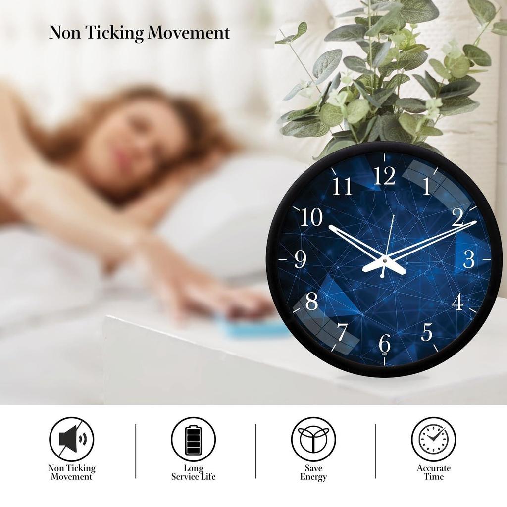 12-Inch Contemporary Plastic&Glass Analog Wall Clock-Designer(Silent Movement,Black Frame)