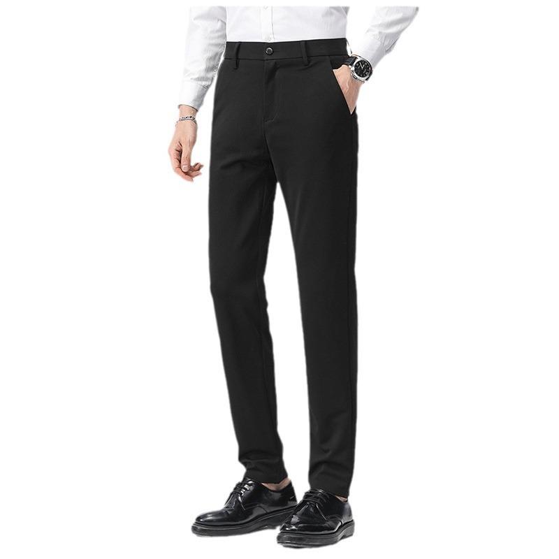 Pánské nemačkavé strečové společenské kalhoty slim fit z ledového hedvábí