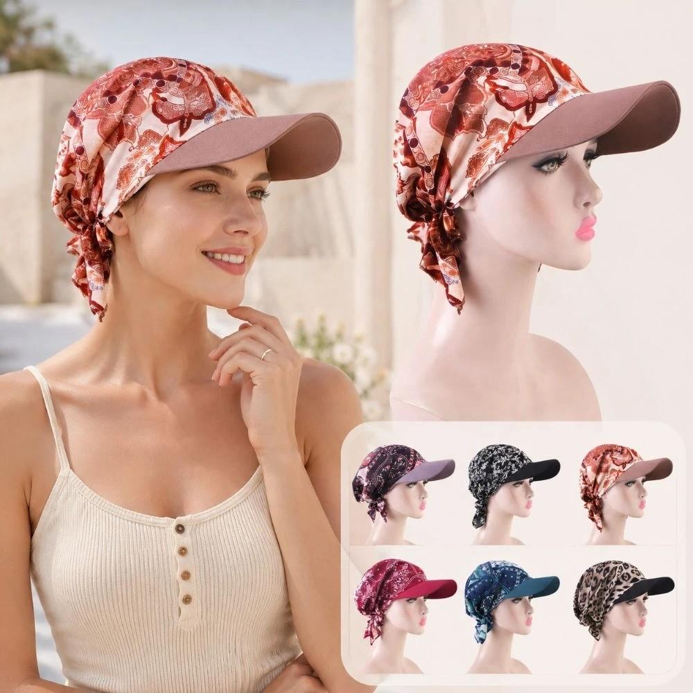 Ethnic Prints Headscarf with Brim Lace-up Style Headscarf Baseball Cap Summer Outdoor