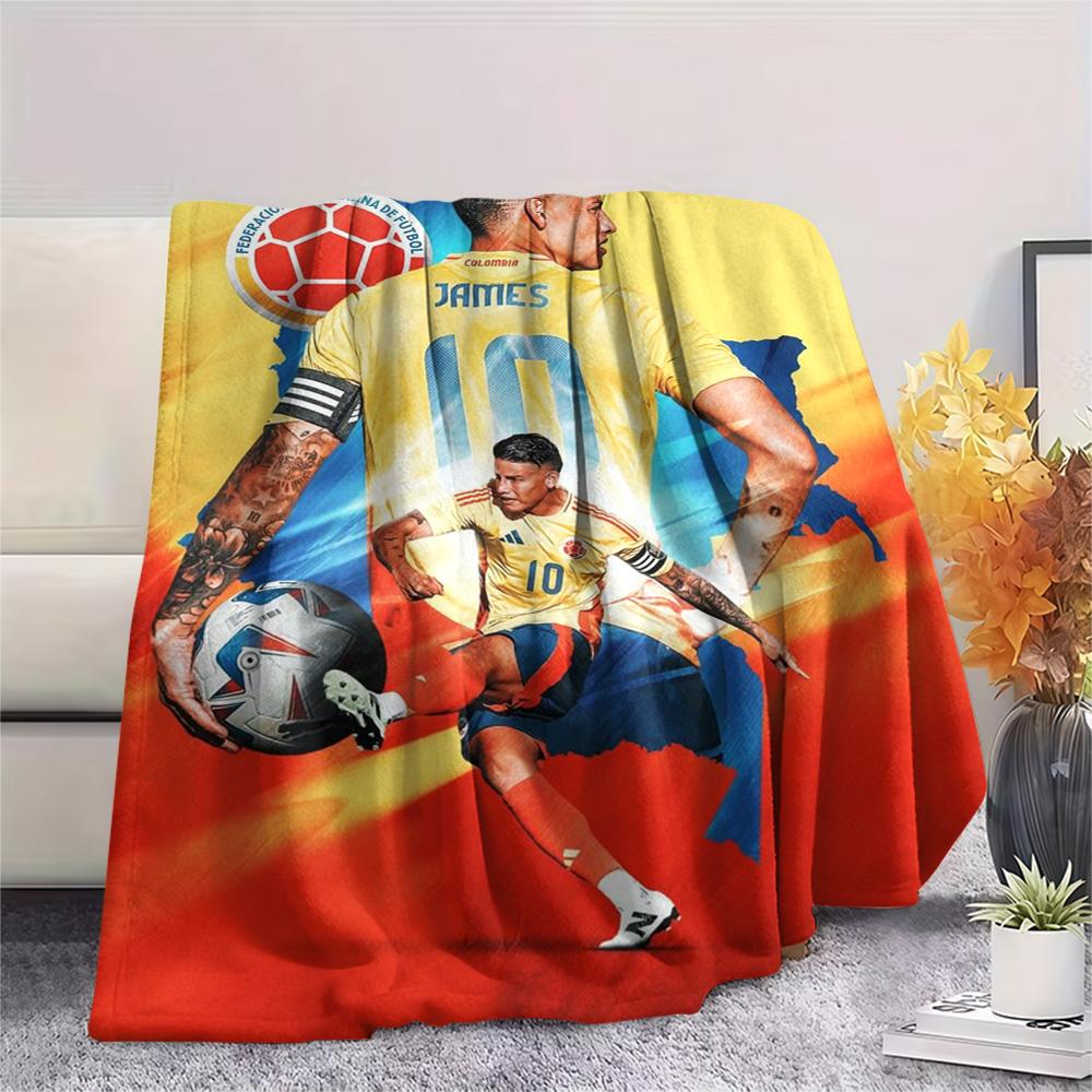 James Rodriguez Colombia Football Star Flannel Throw Blanket, Soft Warm Sofa Bed Cover, Soccer Fan Home Decor Blanket