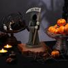 Gothic Emotional Support Figurine Grim Reaper Statue Halloween Decoration Holding Coffee & Cat Resin Desktop Ornament