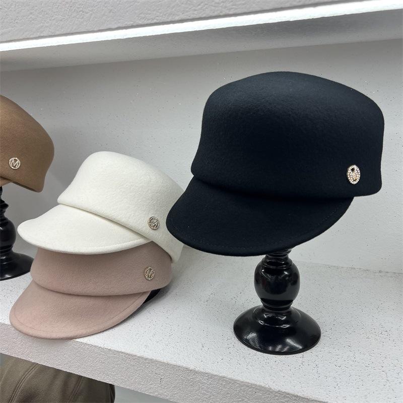 Temperament Full~ Wool Felt Shape Equestrian Hat Women's Autumn and Winter Retro Literary Celebrity Style Fashion Newsboy Hat