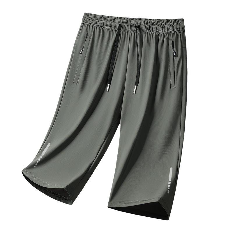 Ledově hedvábné 7palcové kalhoty pro muže na léto, tenké, volné, ležérní, s rovnými nohavicemi, pro mladé, prodyšné, rychleschnoucí šortky, pánské sportovní kalhoty
