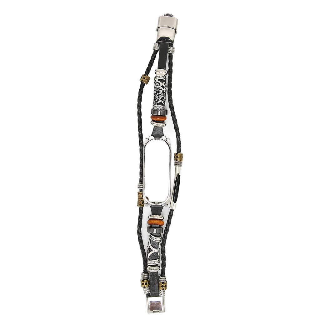 Retro Leather Wrist Strap for Xiaomi Mi Band 5 6 NFC Fashion DIY Upgrade WristbandBlack Silver
