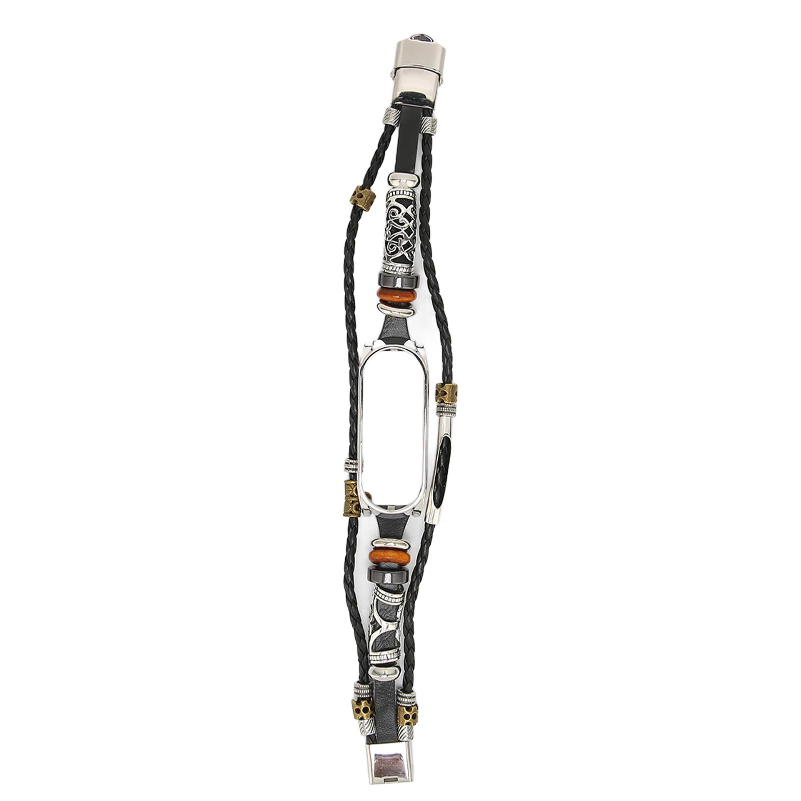 

Retro Leather Wrist Strap for Xiaomi Mi Band 5 6 NFC Fashion DIY Upgrade WristbandBlack Silver
