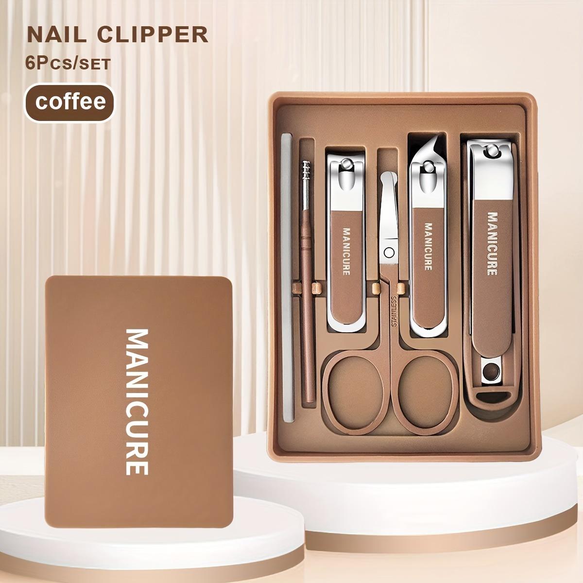 

6 PCS Nail Clipper Set Home Nail Clipper Ear Scoop Manicure Tool Splashproof Nail Clipper travel коричневий