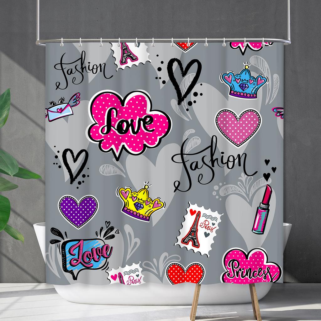 Bathroom Waterproof Curtain Digital Printing Valentine'S Day Love Shower Curtain Free Punching Toilet Partition Curtain Shower Cloth