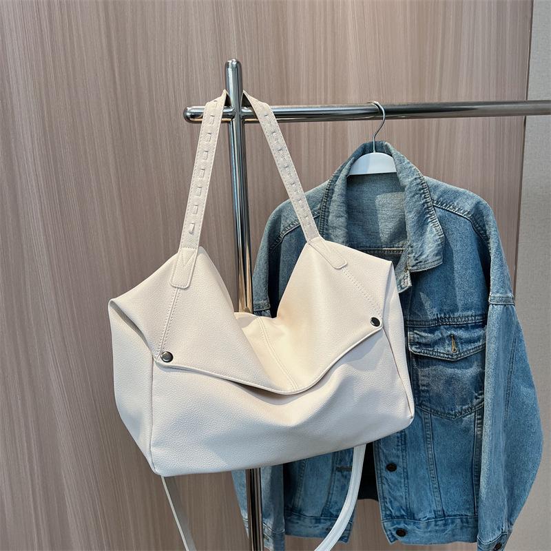 Korean Style Solid Color Large-Capacity Tote Bag - Women's Fashion Crossbody and Shoulder Bag