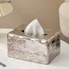 Water Ripple Ceramic Tissue Box Coffee Table Desk Decoration Minimalism Silver-plated Tissue Box Bedside Table Paper Towel Case