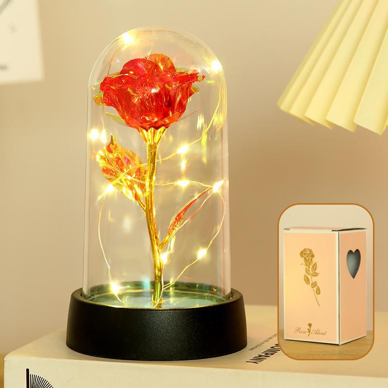Valentine's Gold Folie Rose Glass Nattlys - Evig blomst Kreativ Ornament Bursdagsgave