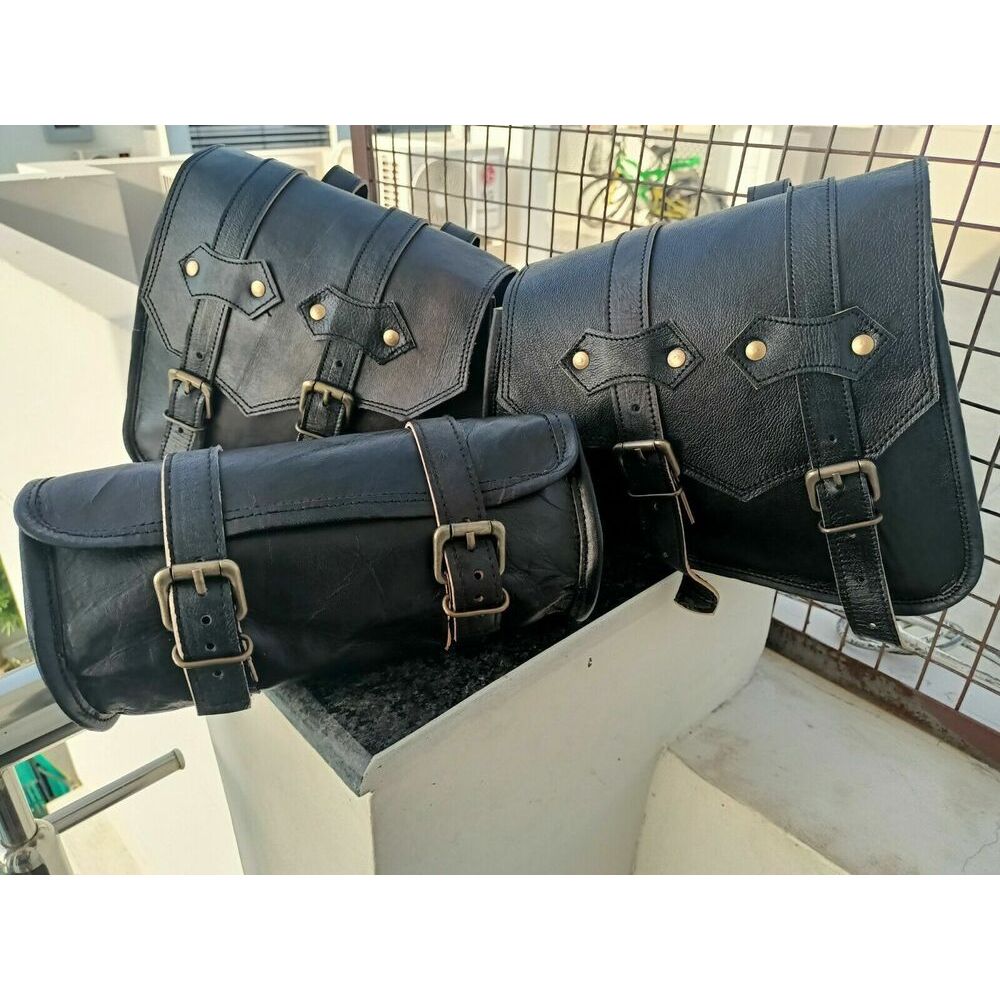 

Мотоциклетное седло, полный комплект, сумки для багажа для Sportster, 3 шт., кожаная сумка чёрный