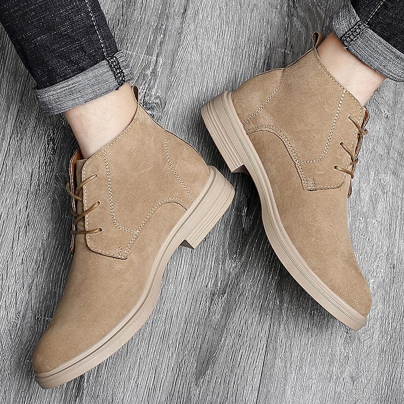 Men Boots Leather Suede Shoes Men Fashion Chelsea Ankle Boots Men'S Shoes Man Lace-Up Casual Shoes Male Comfortable Outdoor Boot