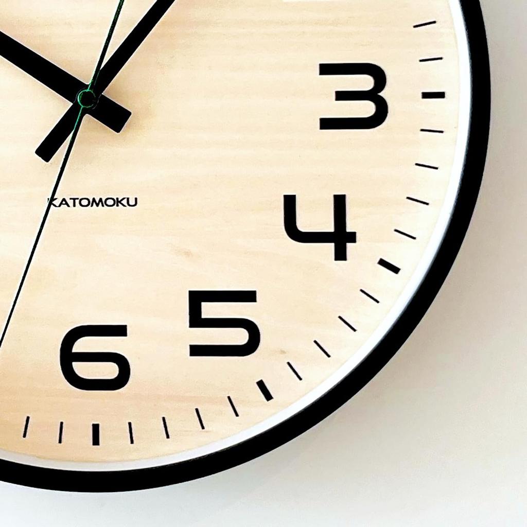 KATOMOKU Plywood Clock 23 Black Wall Clock with Continuous Second Hand Controlled km-145BKRC 304mm (radio Clock)