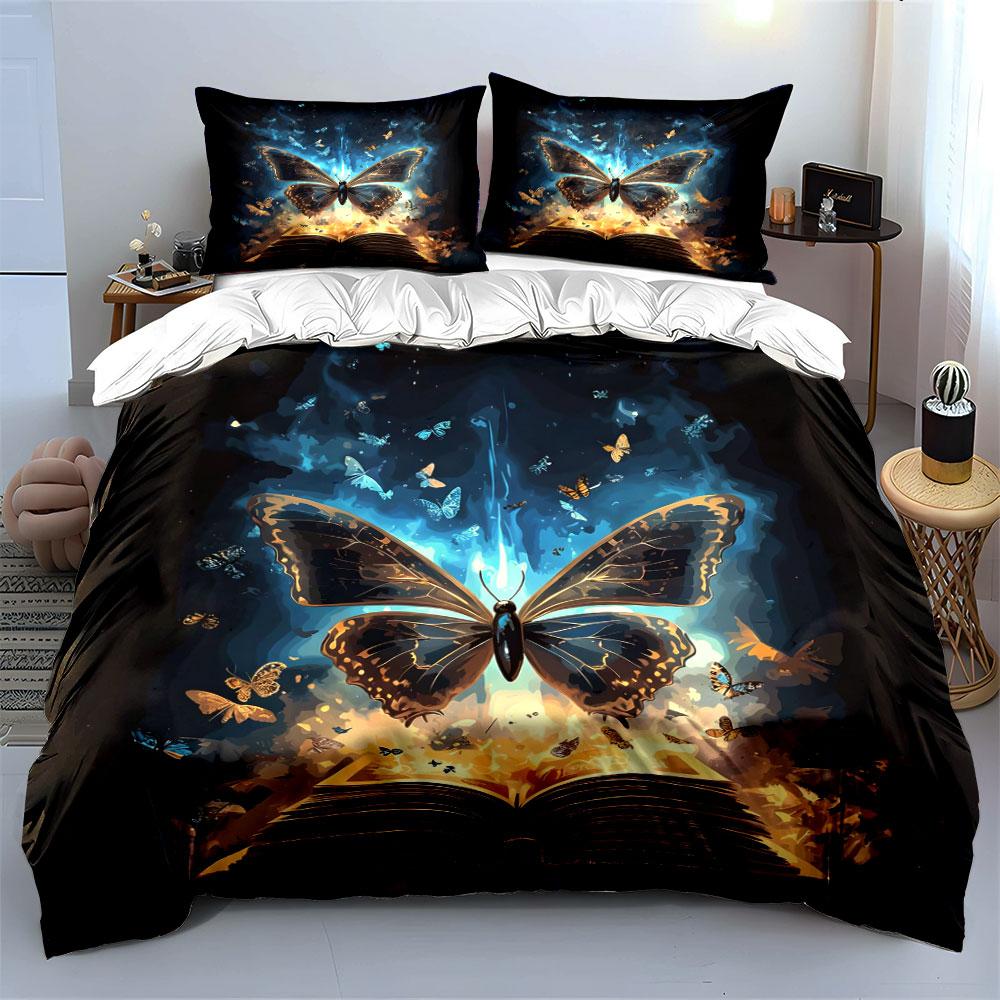 Butterfly Magic Book Set Illustration  Kid'S And Adults' Bedroom Decor, Exquisite Three-Piece Bedding Set Gift