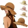 Wide-Brimmed Crochet Straw Hat Foldable Panama Hat Elegant Floppy Straw Hat  Summer Women's Wear