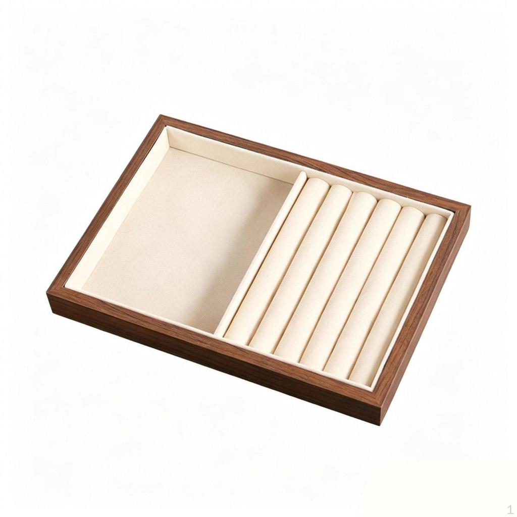 Vassoio Portagioie in Noce Vetrina Espositore in Legno Organizer per Orecchini da Donna, Comodino