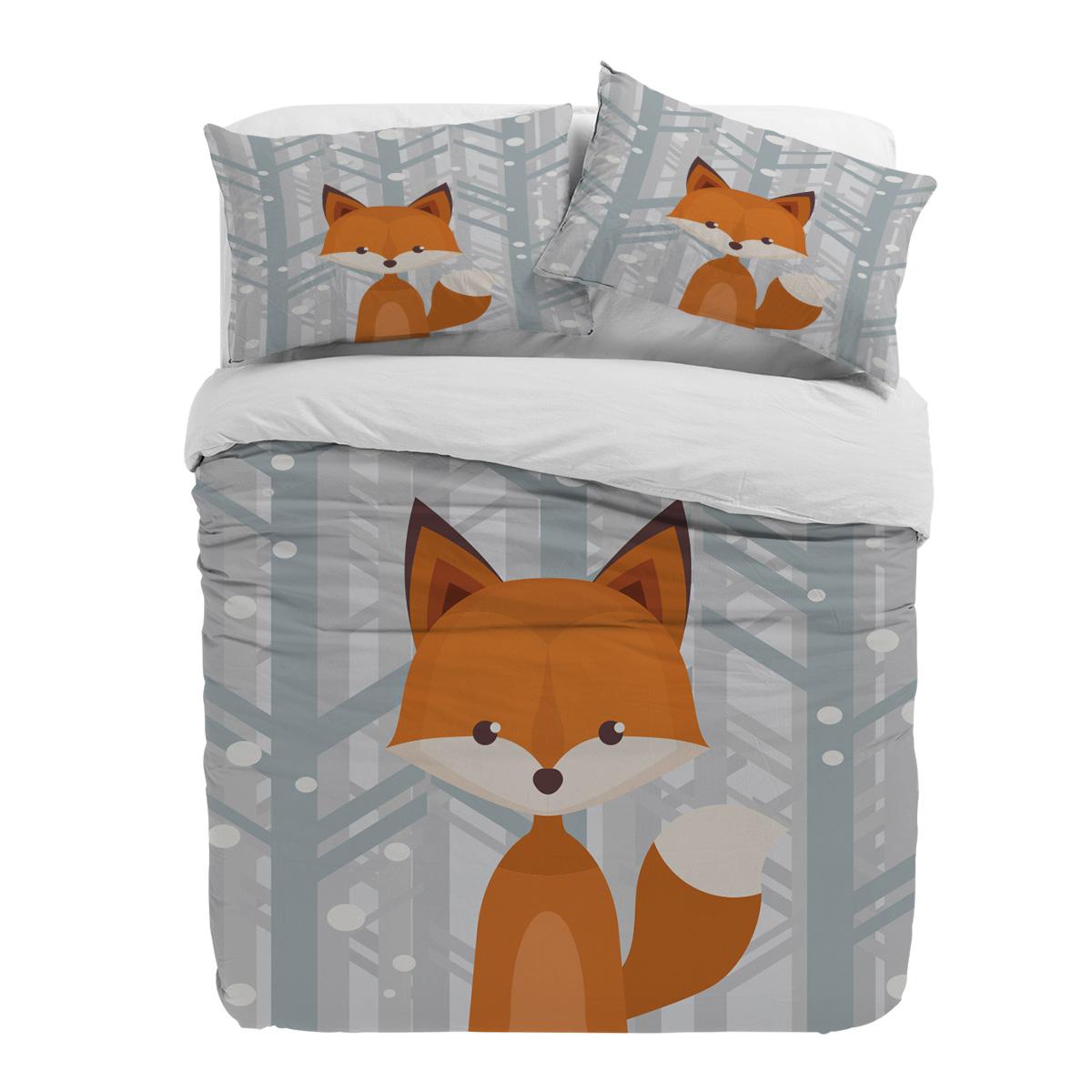 

Зимний Снежный Лес Мультяшная Лиса Пододеяльник с Наволочкой На Заказ 3шт Комплект Постельного Белья Покрывало Двуспальная Кровать Домашний Текстиль EU single(135x200cm)