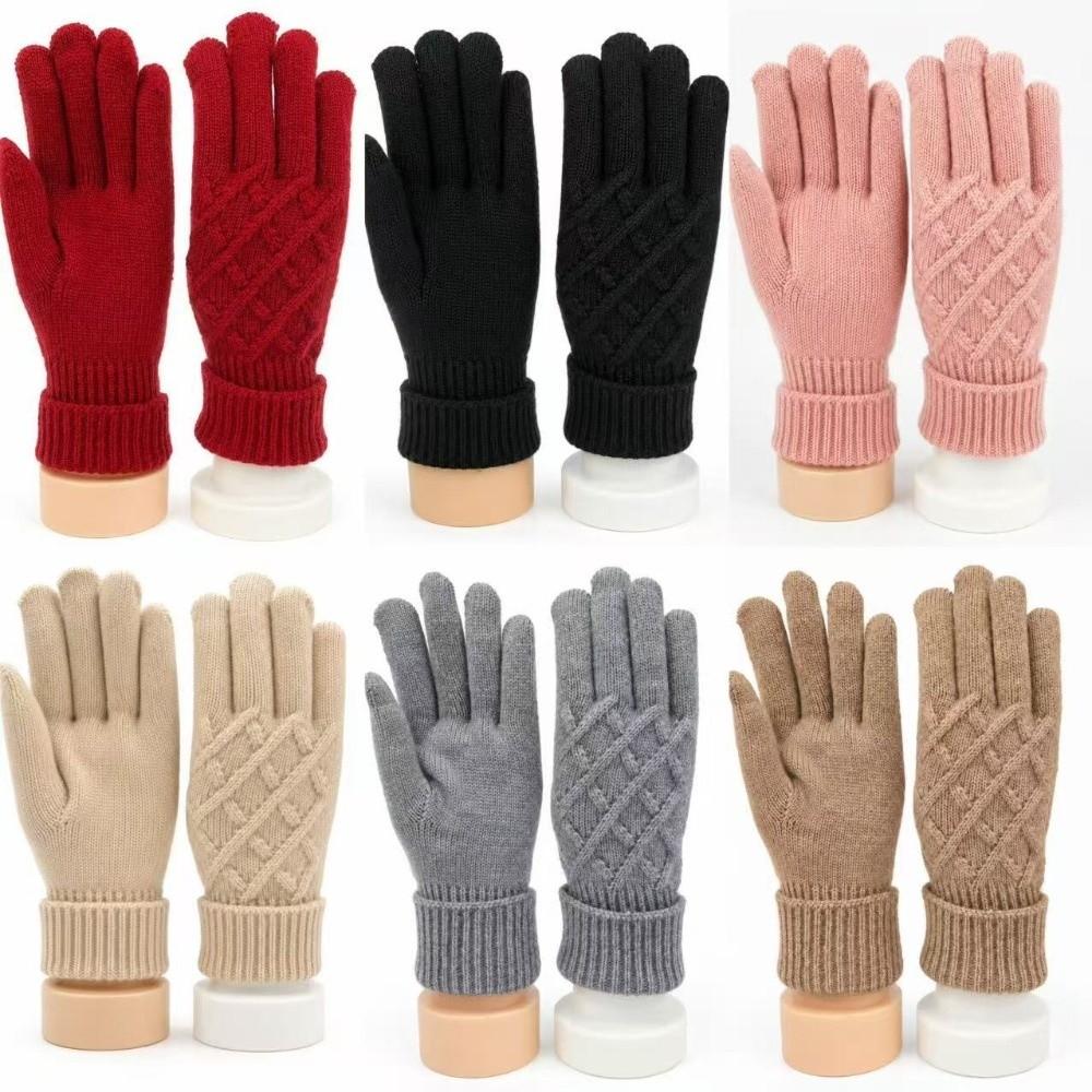 Foldable Cuff Touchscreen Gloves Diamond Pattern Windproof Gloves Full Fingers Gloves  Hiking Use