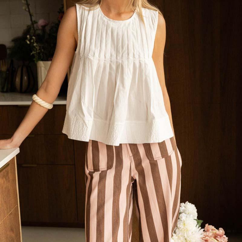 European and American women's clothing summer French pure cotton sleeveless vest shirt women's round neck loose A-shaped doll shirt