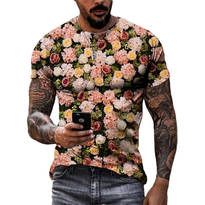 Fashion Beautiful Personality Plant Flowers 3D Print T-shirts Summer Street Style Men