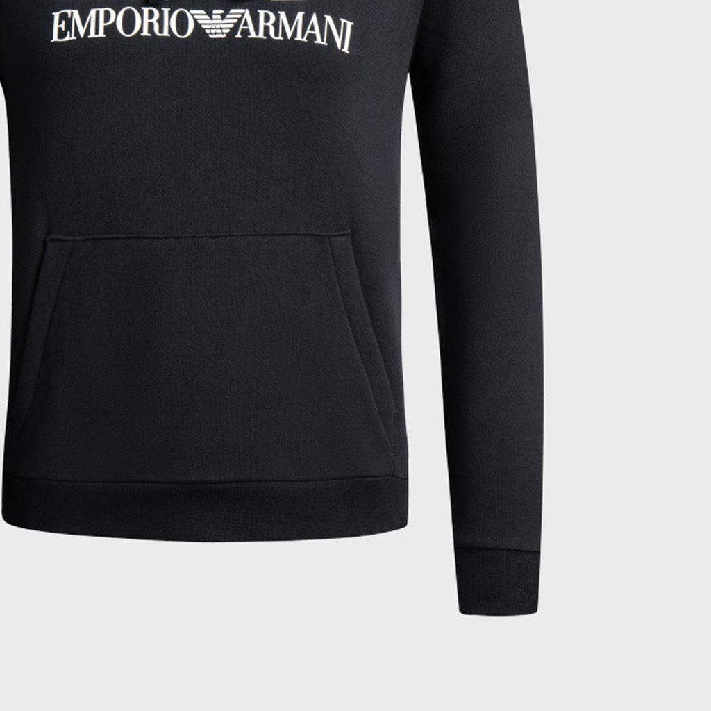 Emporio Armani EA7 FW23 Felpa con Cappuccio e Maniche Lunghe con Stampa Logo a Lettere Uomo top Nero 6RPM17-PJSLZ-1200